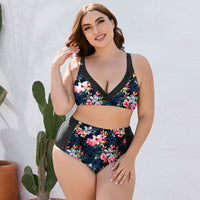 Thumbnail for Plus Size Floral High Waist Two - Piece Swim Set - GlamBee Fashion