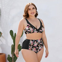 Thumbnail for Plus Size Floral High Waist Two - Piece Swim Set - GlamBee Fashion