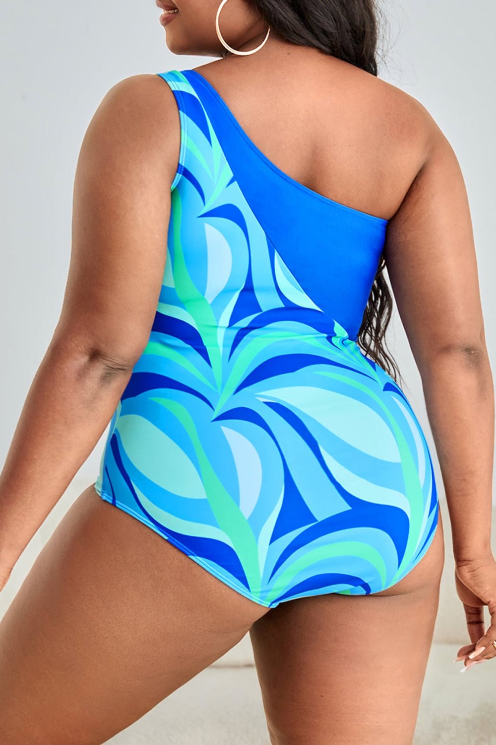 Plus Size Printed Ring Detail One - Shoulder One - Piece Swimsuit - GlamBee Fashion