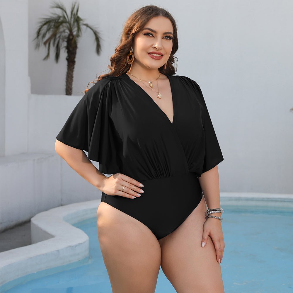 Plus Size Ruched Surplice Neck One - Piece Swimsuit - GlamBee Fashion