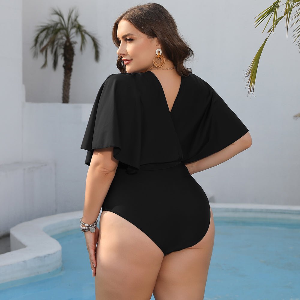 Plus Size Ruched Surplice Neck One - Piece Swimsuit - GlamBee Fashion