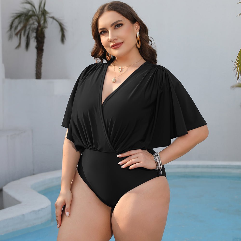 Plus Size Ruched Surplice Neck One - Piece Swimsuit - GlamBee Fashion