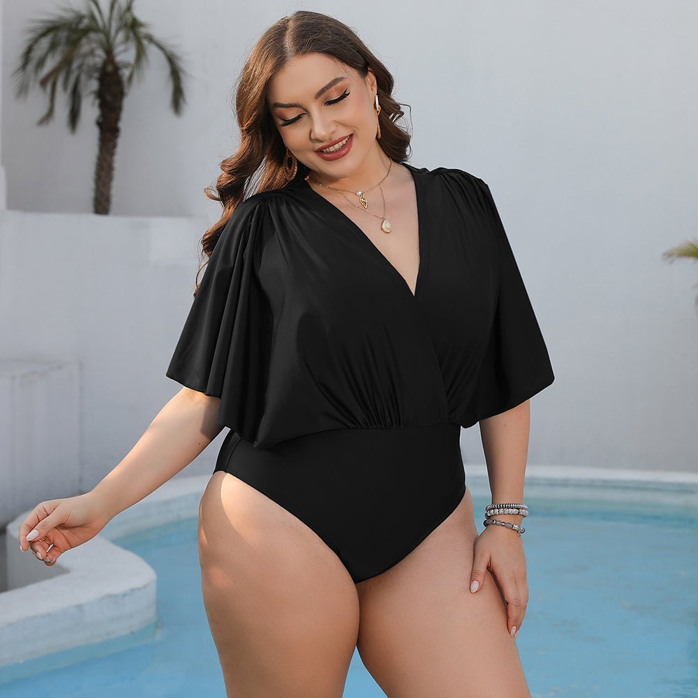 Plus Size Ruched Surplice Neck One - Piece Swimsuit - GlamBee Fashion