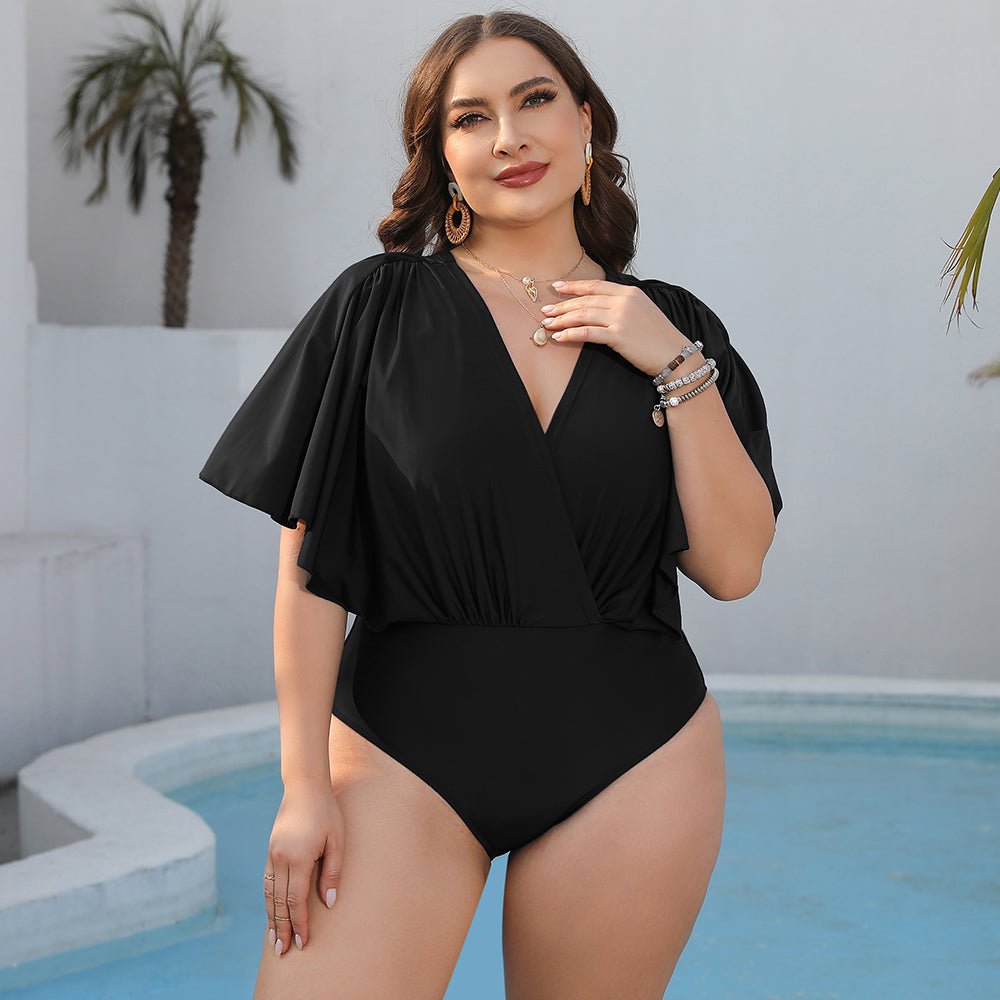 Plus Size Ruched Surplice Neck One - Piece Swimsuit - GlamBee Fashion