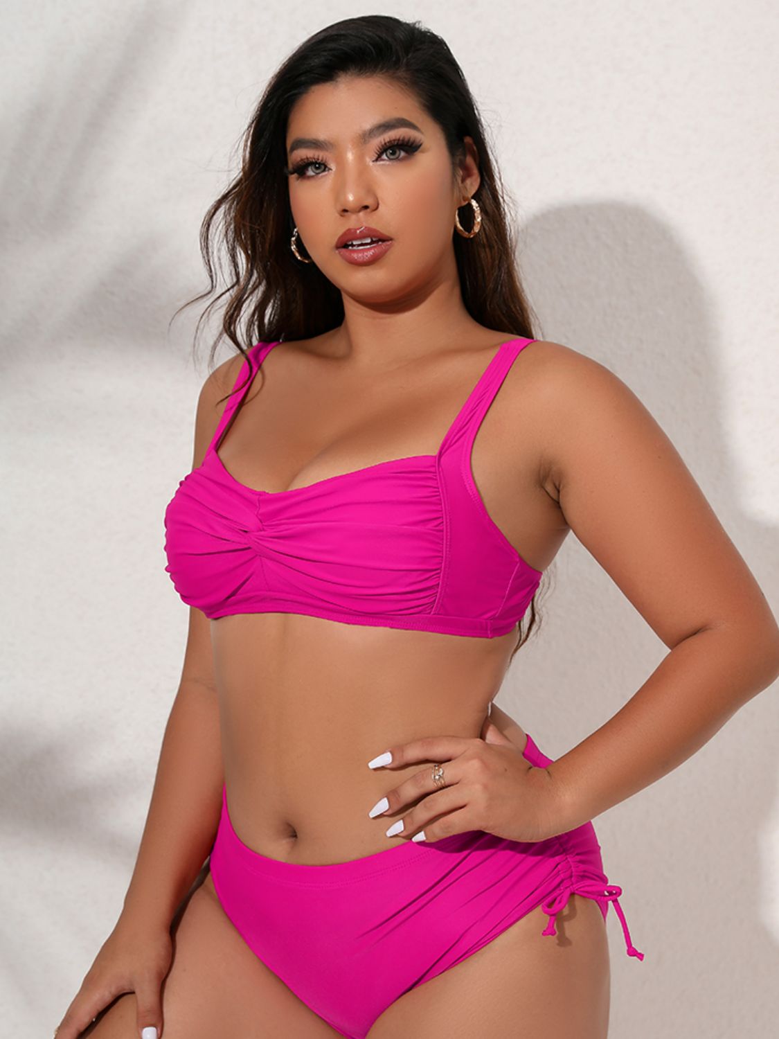 Plus Size Twist Front Tied Bikini Set - GlamBee Fashion