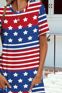 Thumbnail for Pocketd US Flag Printed Short Sleeve Dress - GlamBee Fashion