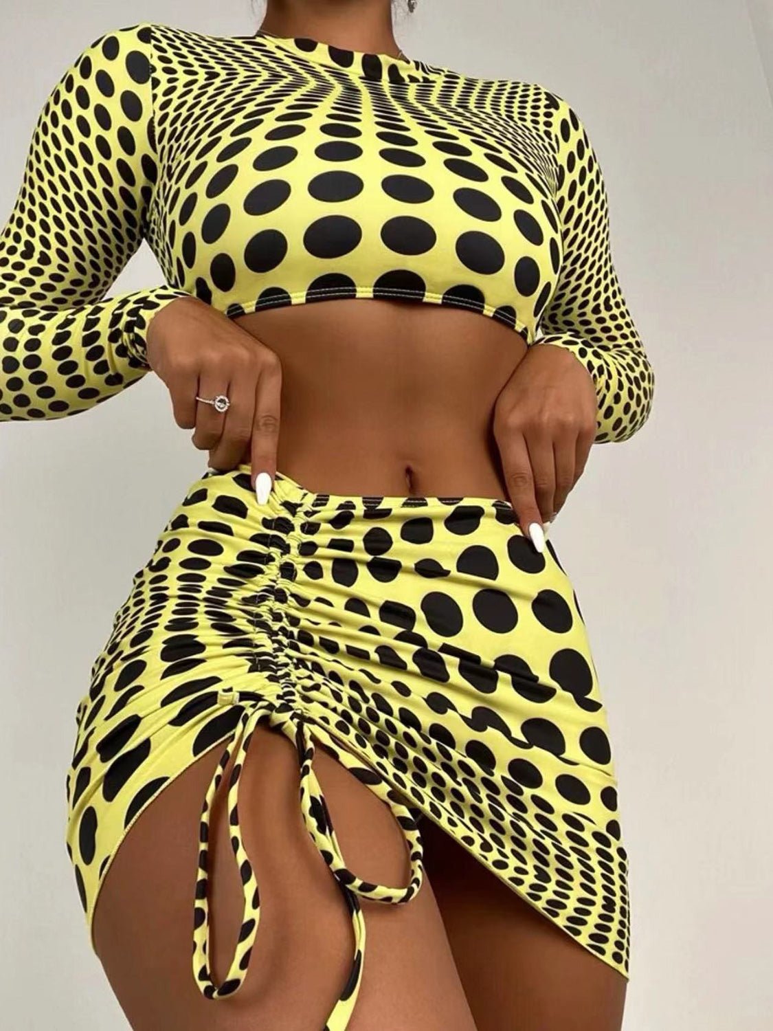 Polka Dot Long Sleeve Three - Piece Swim Set - GlamBee Fashion