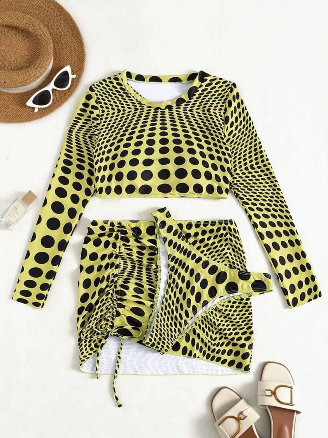 Polka Dot Long Sleeve Three - Piece Swim Set - GlamBee Fashion