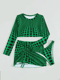 Thumbnail for Polka Dot Long Sleeve Three - Piece Swim Set - GlamBee Fashion