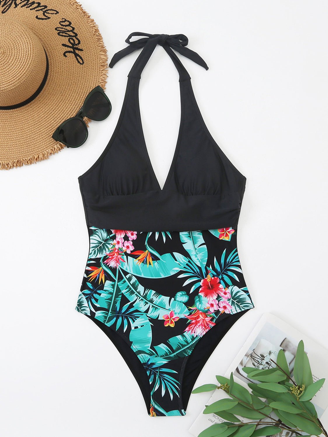 Printed Halter Neck One - Piece Swimwear - GlamBee Fashion