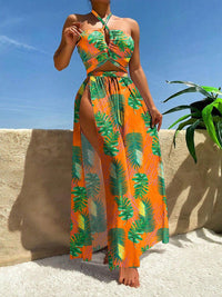 Thumbnail for Printed Halter Neck Three - Piece Swim Set - GlamBee Fashion