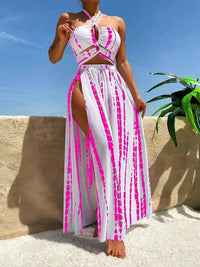 Thumbnail for Printed Halter Neck Three - Piece Swim Set - GlamBee Fashion