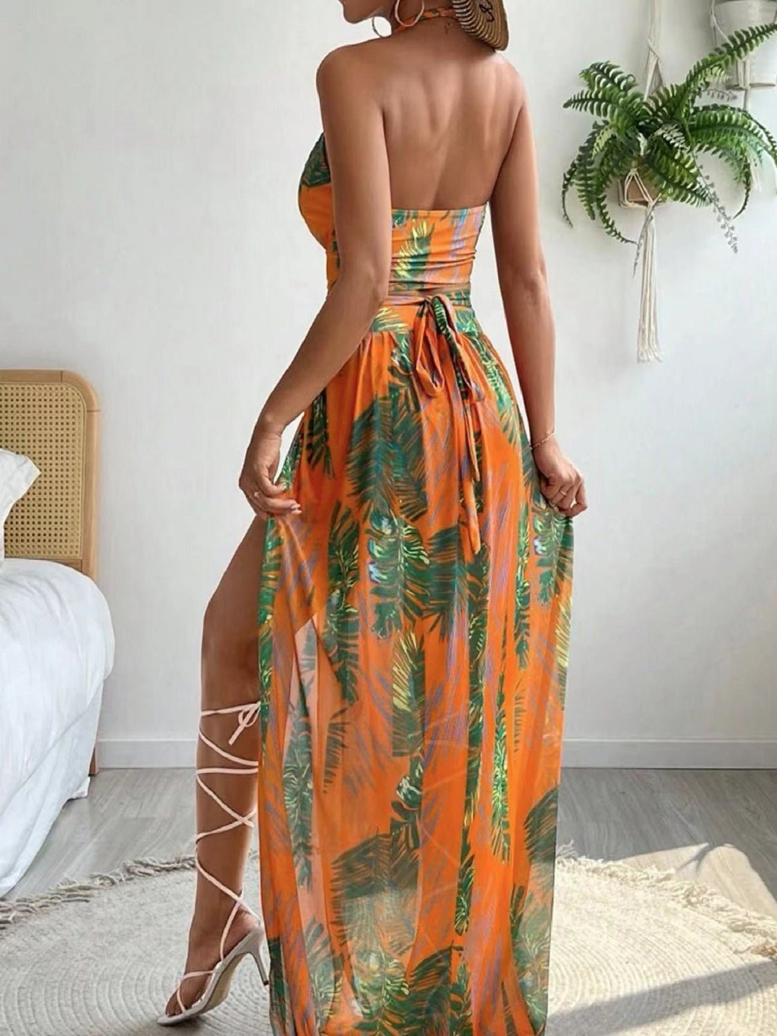 Printed Halter Neck Three - Piece Swim Set - GlamBee Fashion