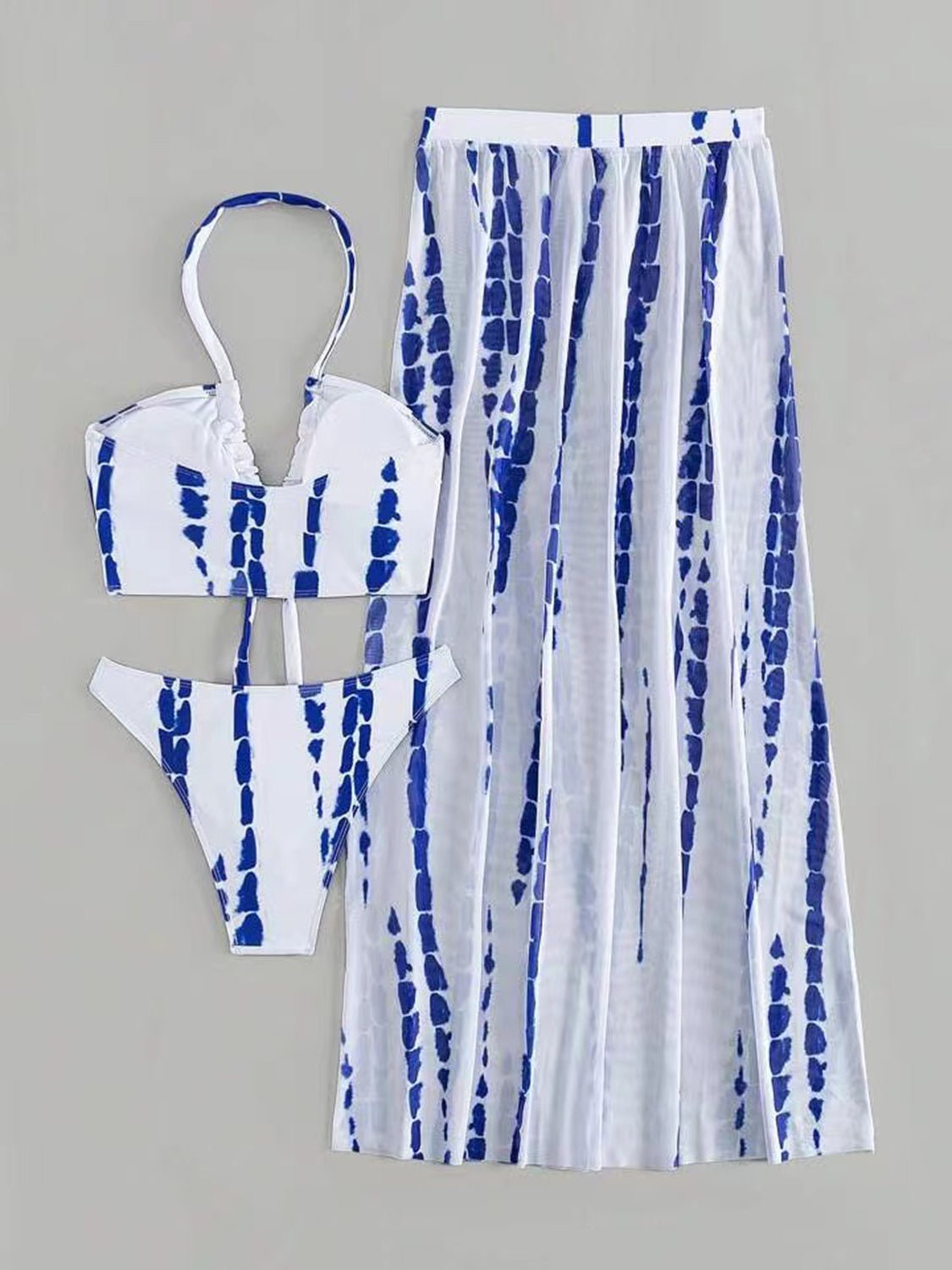 Printed Halter Neck Three - Piece Swim Set - GlamBee Fashion