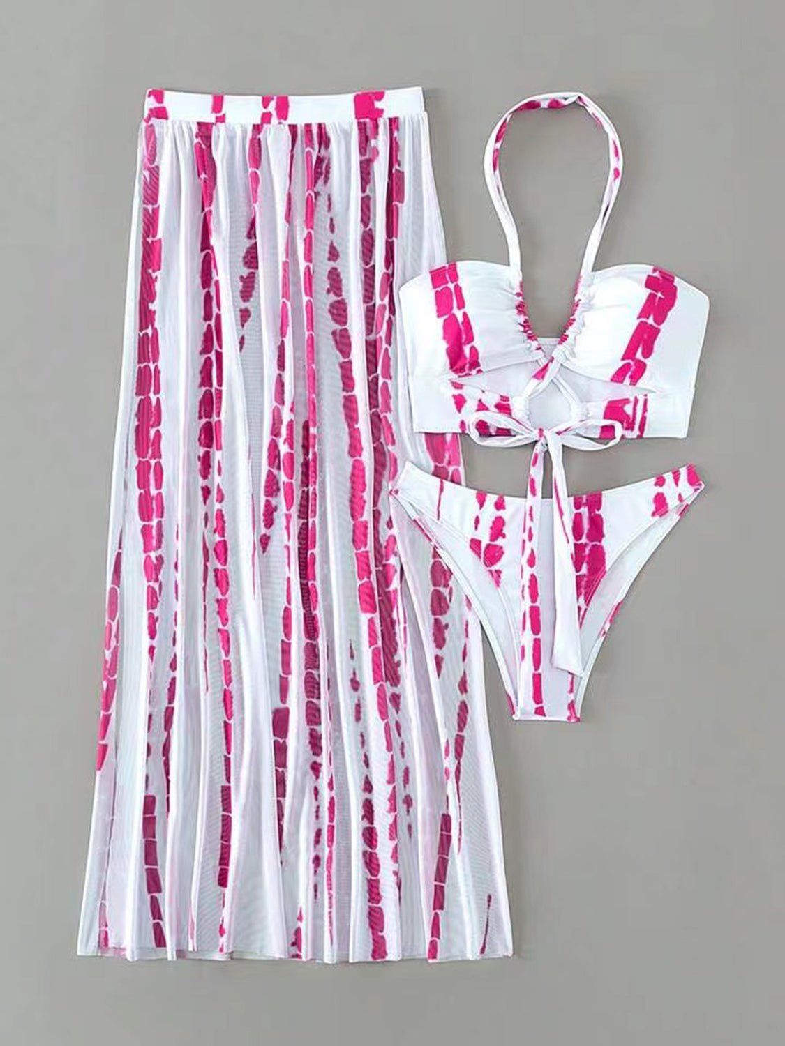 Printed Halter Neck Three - Piece Swim Set - GlamBee Fashion