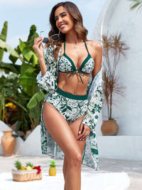 Thumbnail for Printed Halter Neck Three - Piece Swim Set - GlamBee Fashion