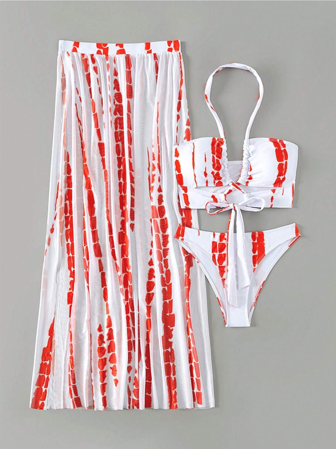 Printed Halter Neck Three - Piece Swim Set - GlamBee Fashion