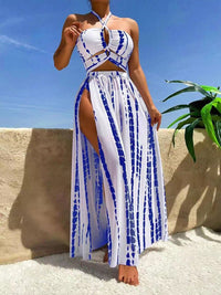 Thumbnail for Printed Halter Neck Three - Piece Swim Set - GlamBee Fashion