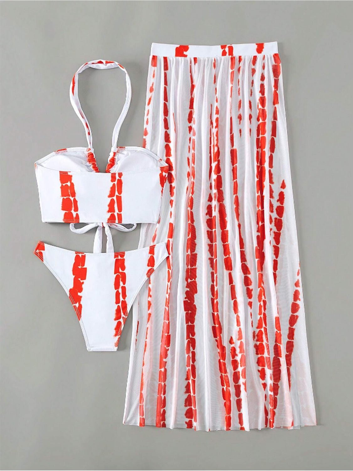 Printed Halter Neck Three - Piece Swim Set - GlamBee Fashion