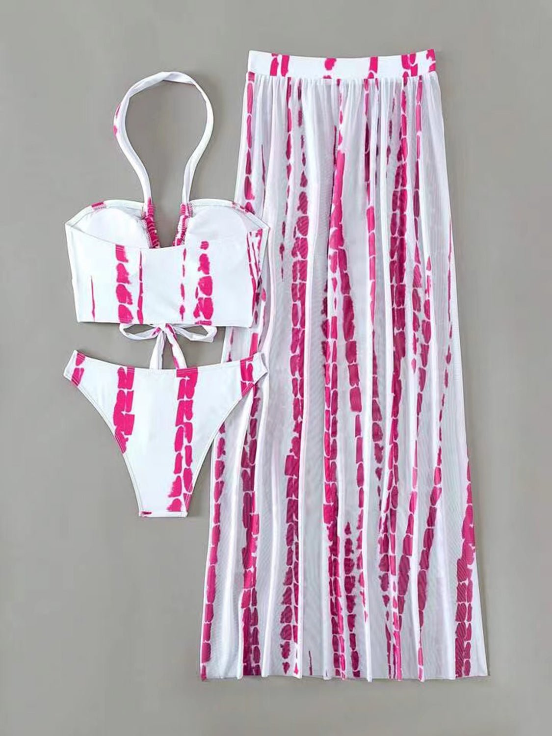 Printed Halter Neck Three - Piece Swim Set - GlamBee Fashion