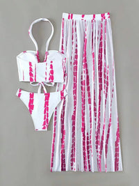 Thumbnail for Printed Halter Neck Three - Piece Swim Set - GlamBee Fashion