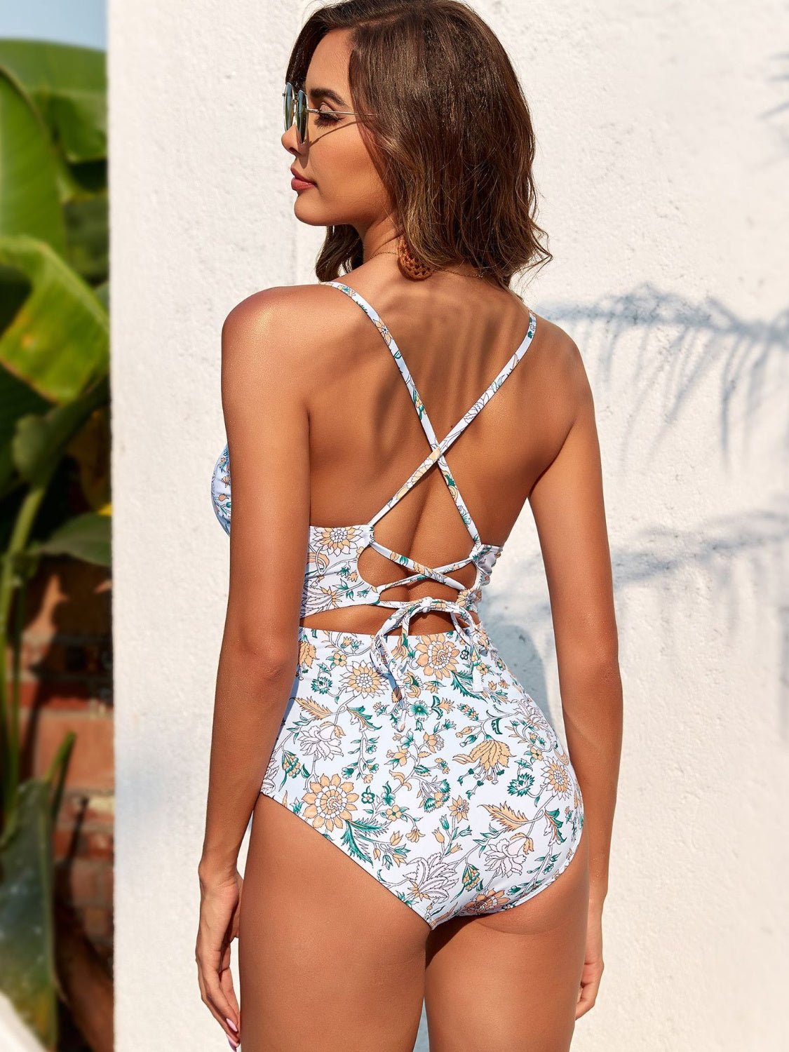 Printed Plunge One - Piece Swimwear and Cover - Up Set - GlamBee Fashion