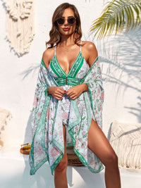 Thumbnail for Printed Plunge One - Piece Swimwear and Cover - Up Set - GlamBee Fashion