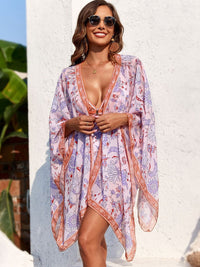 Thumbnail for Printed Plunge One - Piece Swimwear and Cover - Up Set - GlamBee Fashion