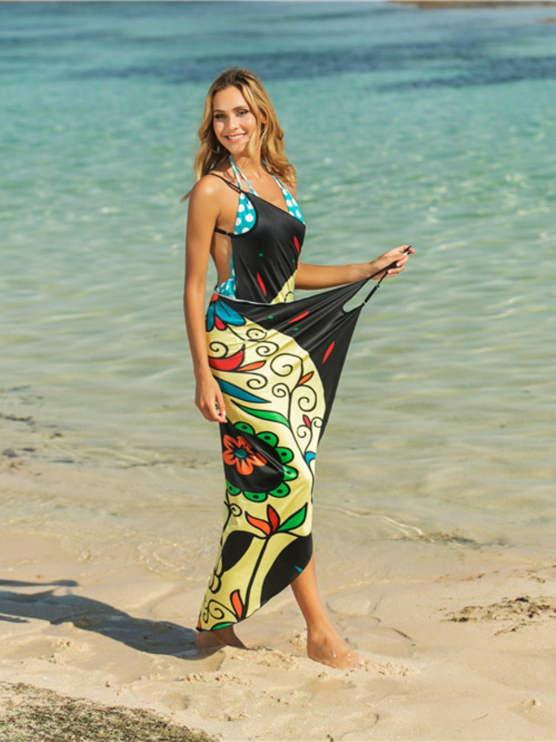 Printed Spaghetti Strap Cover Up - GlamBee Fashion