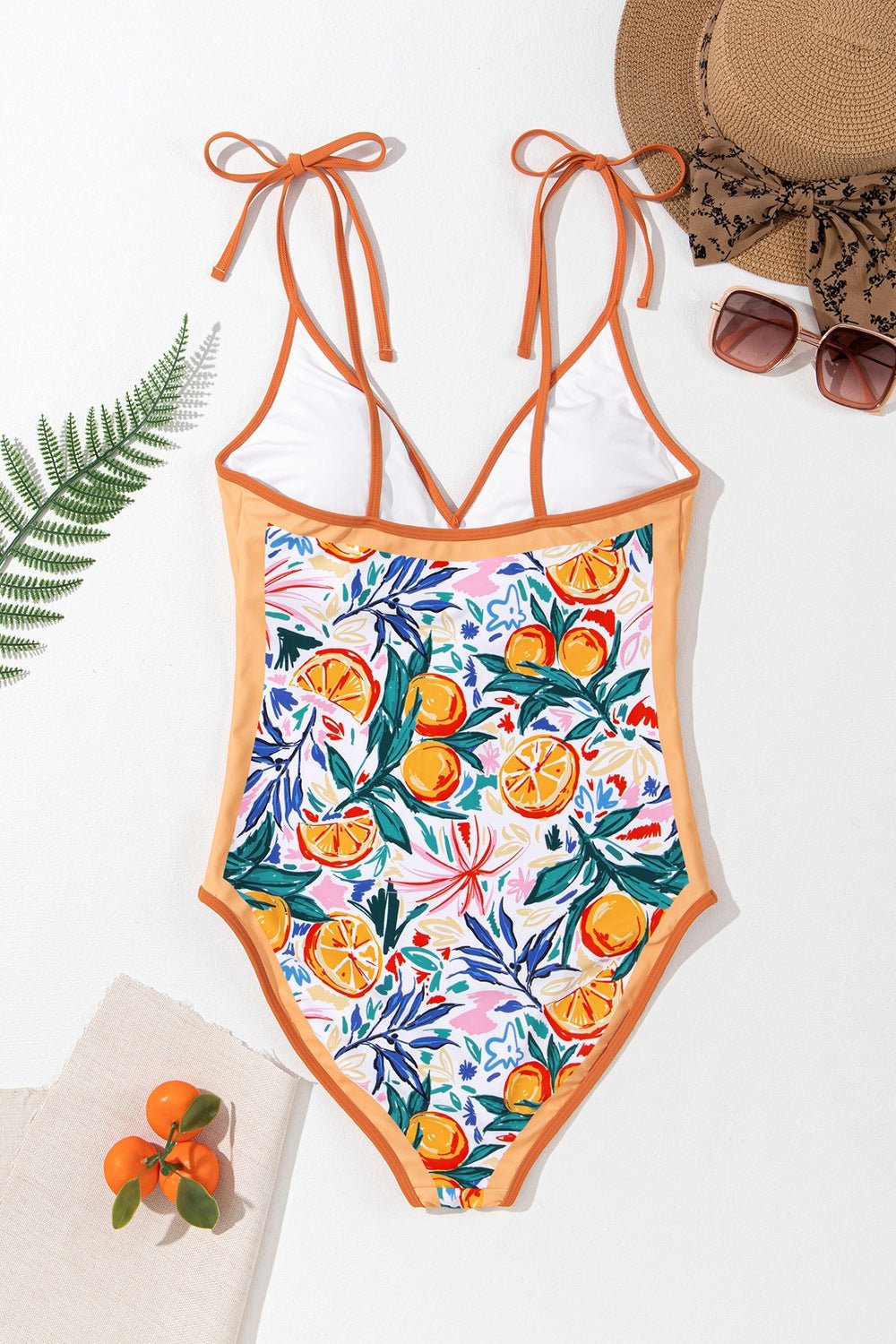 Printed V - Neck Tie Shoulder One - Piece Swimwear - GlamBee Fashion