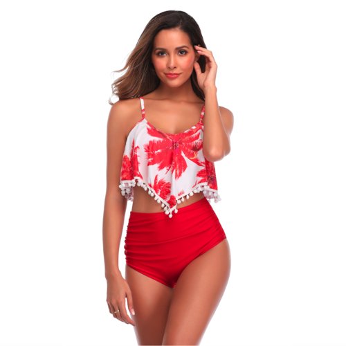 Red Palm Tree Tankini Set in Striking Red. - GlamBee Fashion