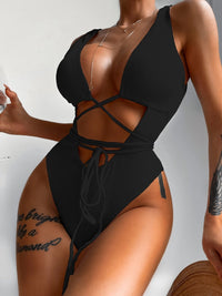 Thumbnail for Ribbed Lace Up One - Piece Swimsuit - GlamBee Fashion