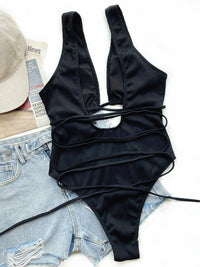 Thumbnail for Ribbed Lace Up One - Piece Swimsuit - GlamBee Fashion