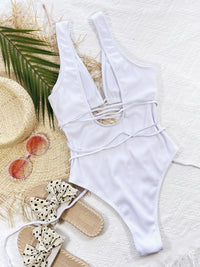 Thumbnail for Ribbed Lace Up One - Piece Swimsuit - GlamBee Fashion