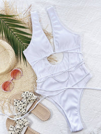 Thumbnail for Ribbed Lace Up One - Piece Swimsuit - GlamBee Fashion