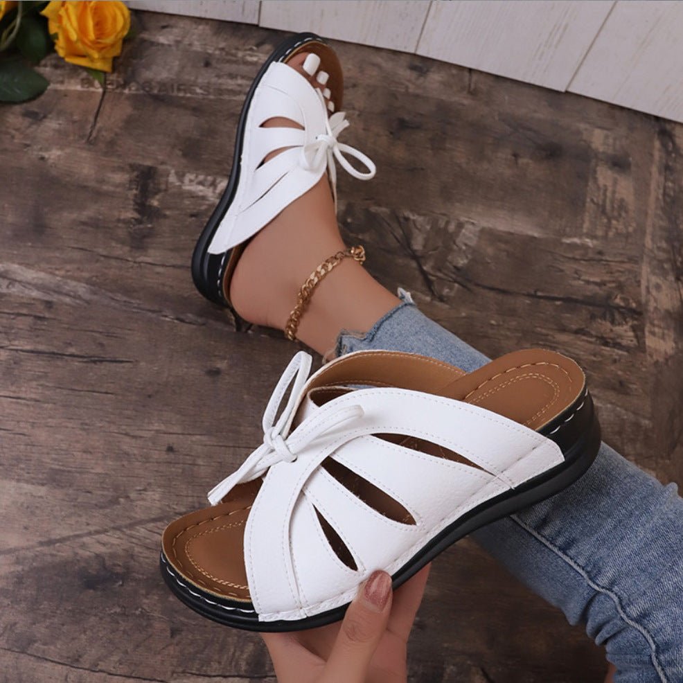 Roman Lace - Up Platform Wedge Sandals - GlamBee Fashion