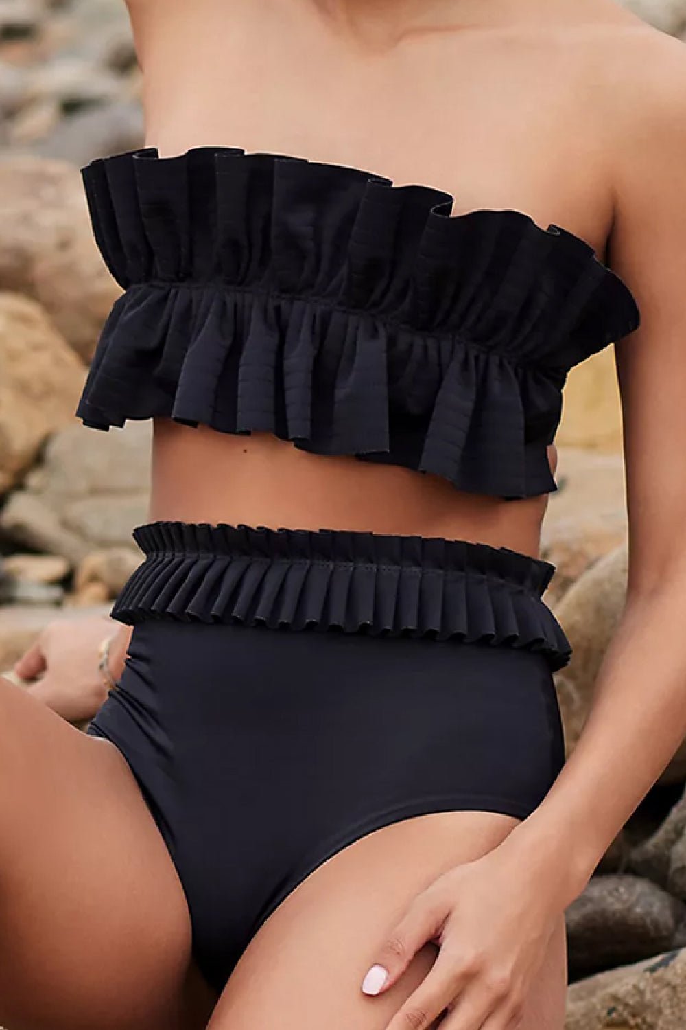 Ruffled Tie Back Two - Piece Swim Set - GlamBee Fashion