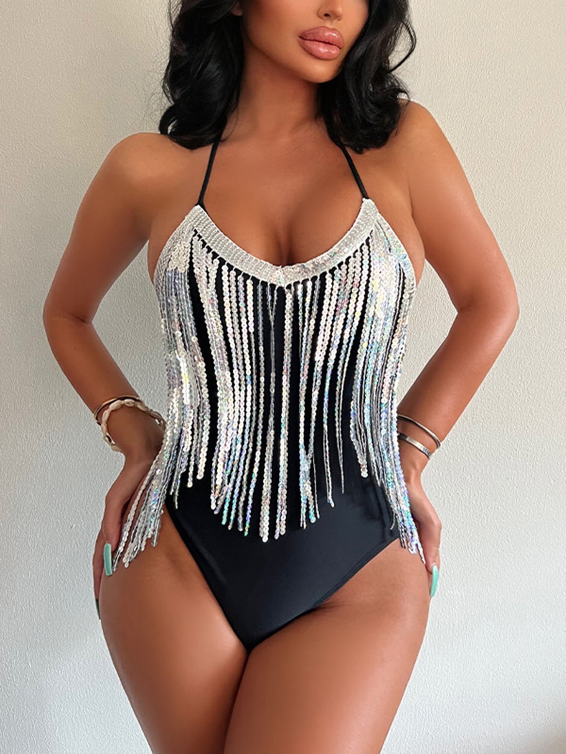 Sequin Spaghetti Strap One - Piece Swimwear - GlamBee Fashion