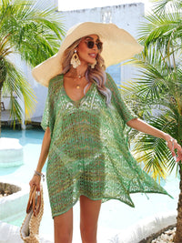 Thumbnail for Slit Openwork V - Neck Cover Up - GlamBee Fashion