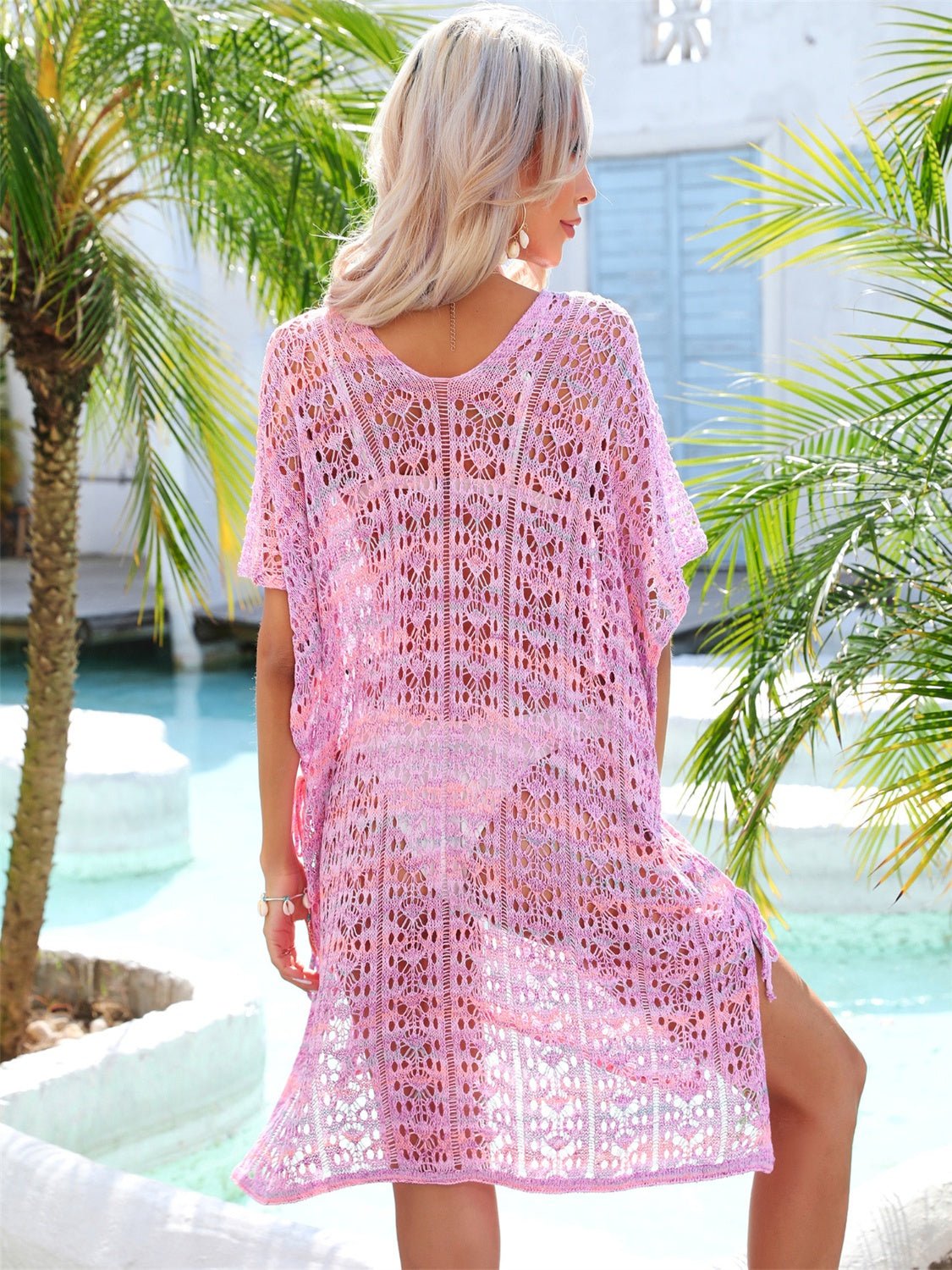 Slit Openwork V - Neck Cover Up - GlamBee Fashion