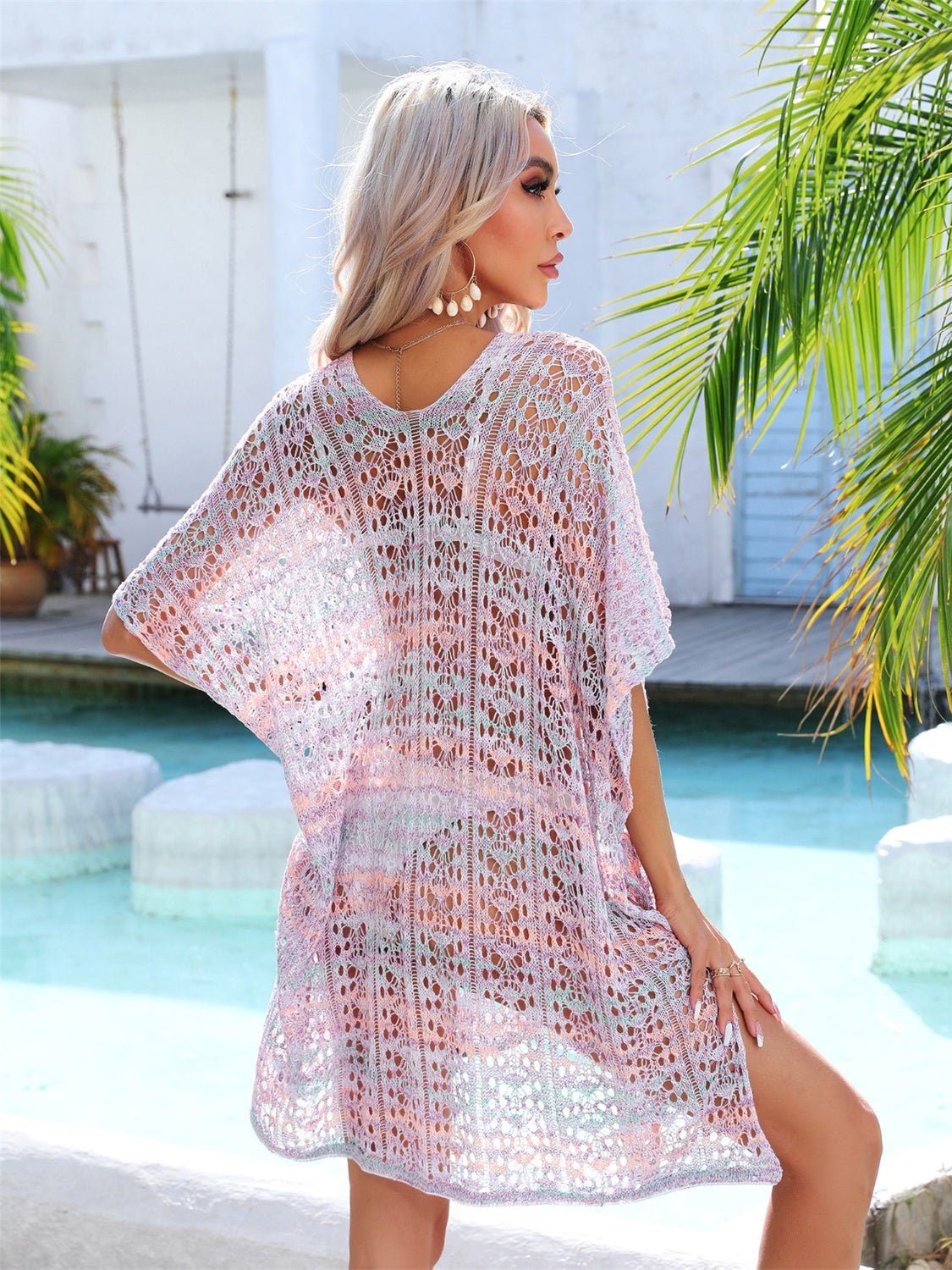 Slit Openwork V - Neck Cover Up - GlamBee Fashion