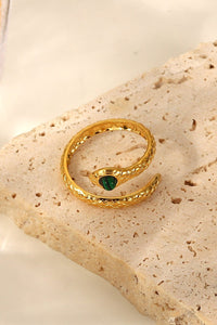 Thumbnail for Snake Charmer Malachite Snake - Shaped Bypass Ring - GlamBee Fashion