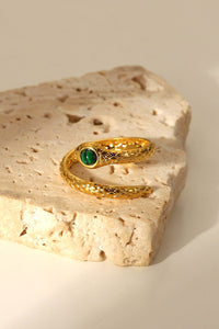 Thumbnail for Snake Charmer Malachite Snake - Shaped Bypass Ring - GlamBee Fashion