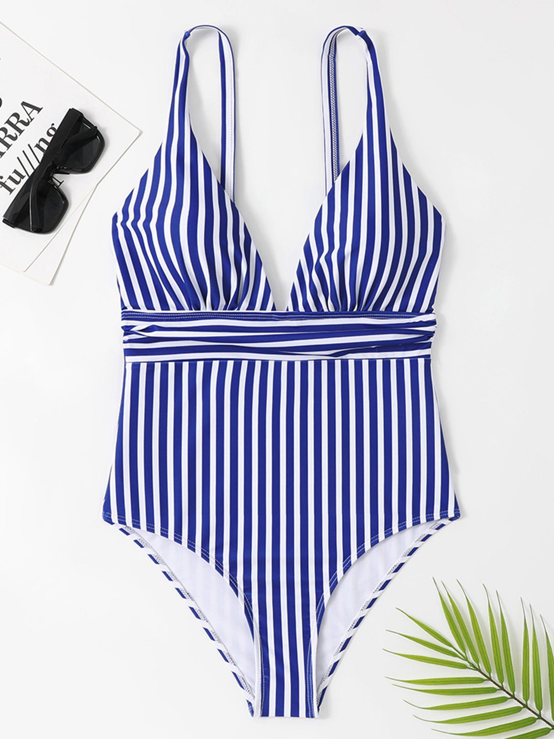 Striped Plunge Sleeveless One - Piece Swimwear - GlamBee Fashion