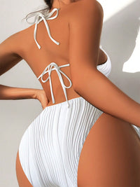 Thumbnail for Textured Cutout Tied One - Piece Swimwear - GlamBee Fashion