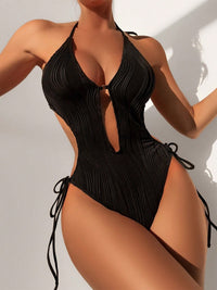 Thumbnail for Textured Cutout Tied One - Piece Swimwear - GlamBee Fashion