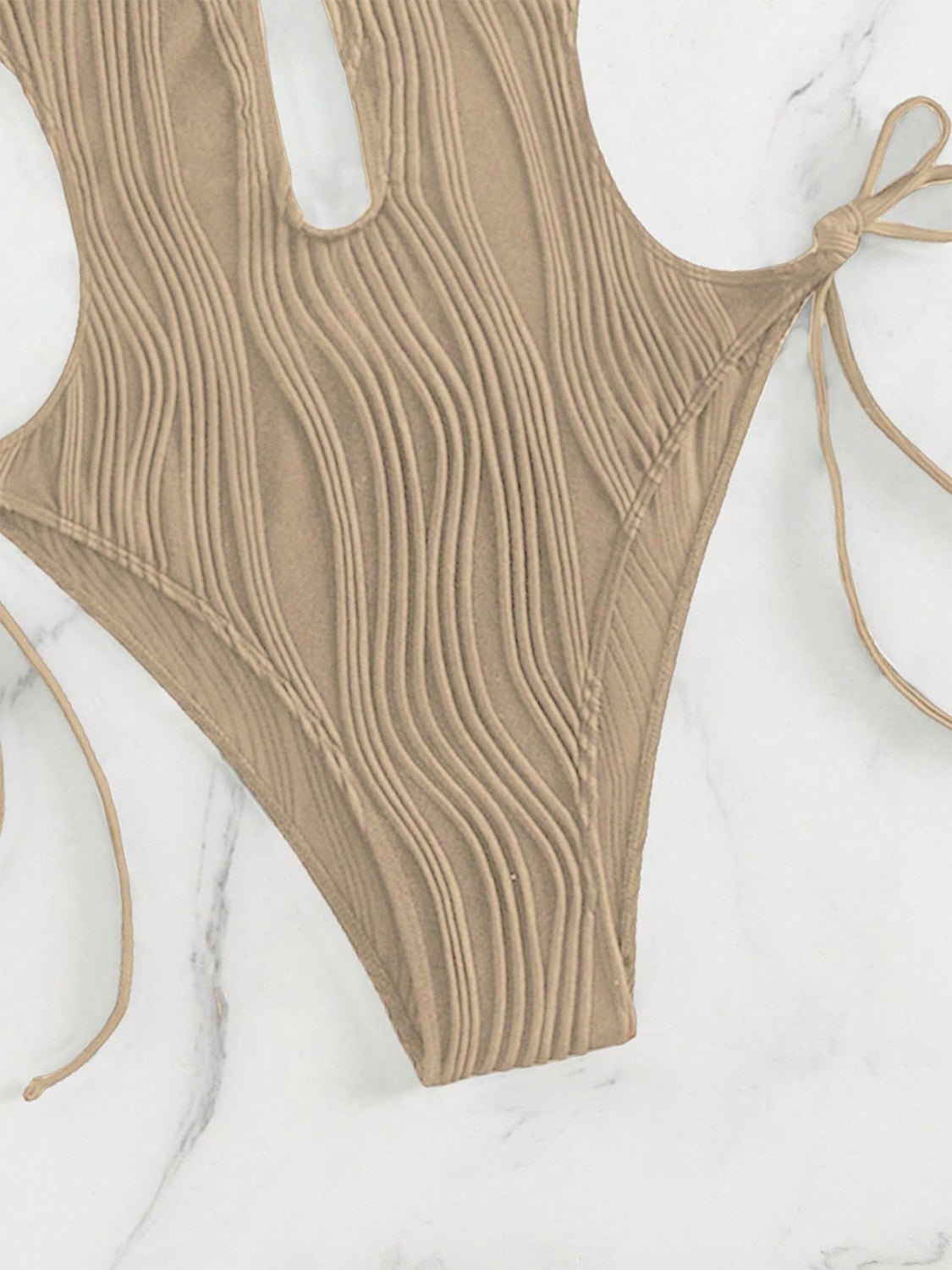 Textured Cutout Tied One - Piece Swimwear - GlamBee Fashion