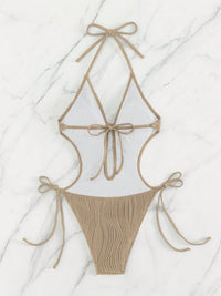 Thumbnail for Textured Cutout Tied One - Piece Swimwear - GlamBee Fashion