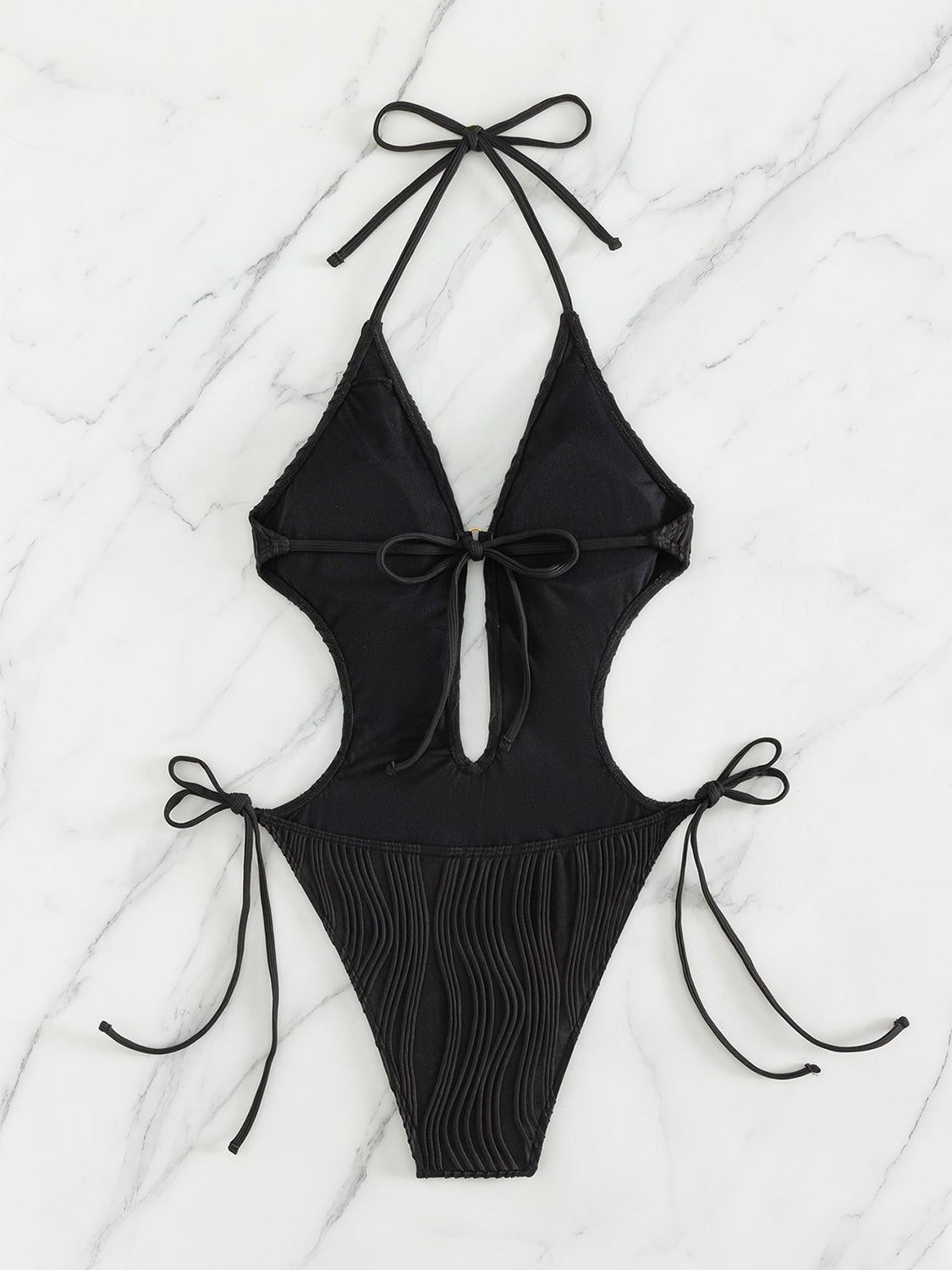 Textured Cutout Tied One - Piece Swimwear - GlamBee Fashion