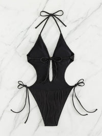 Thumbnail for Textured Cutout Tied One - Piece Swimwear - GlamBee Fashion